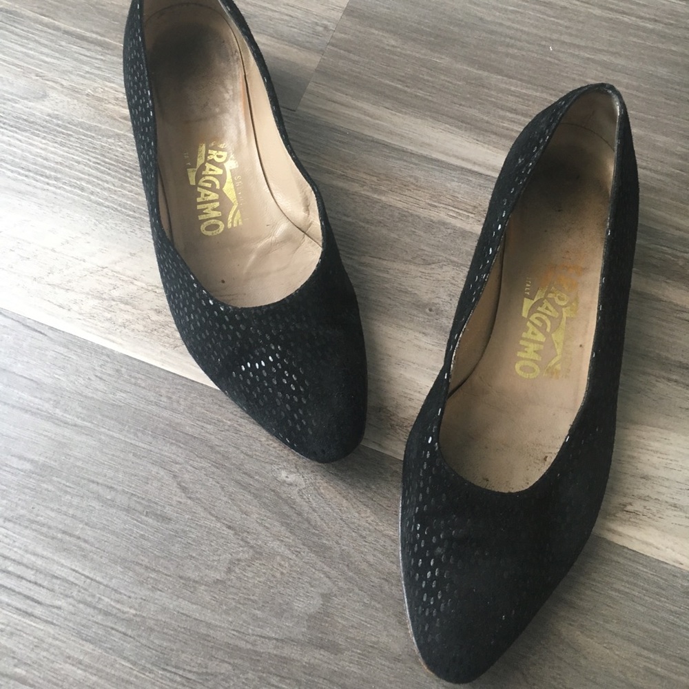 Salvatore Ferragamo Black Suede Med Heel Shoe 5.5